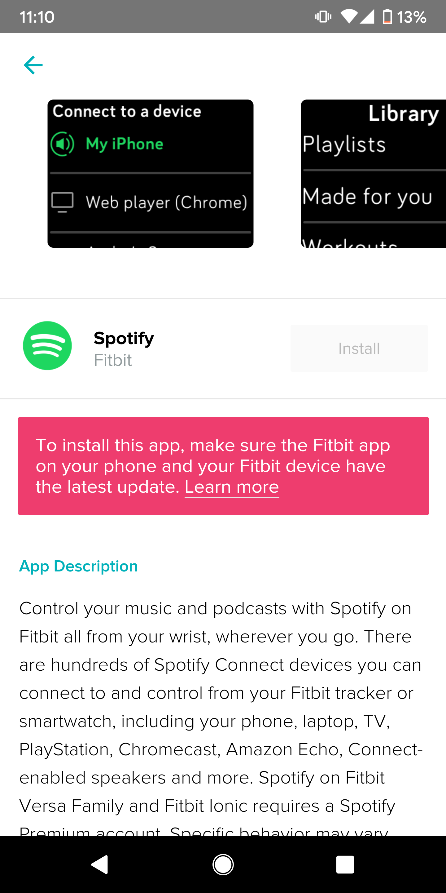how to login to spotify on fitbit app