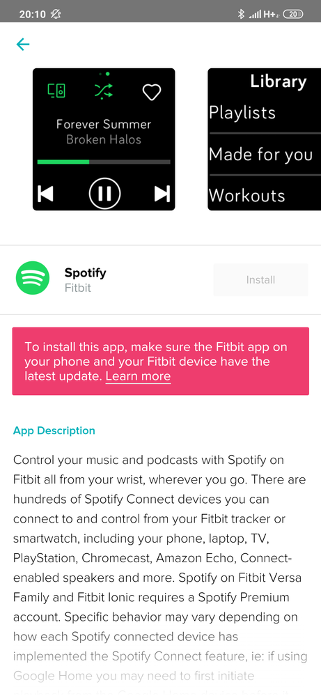 how to install spotify on fitbit versa lite
