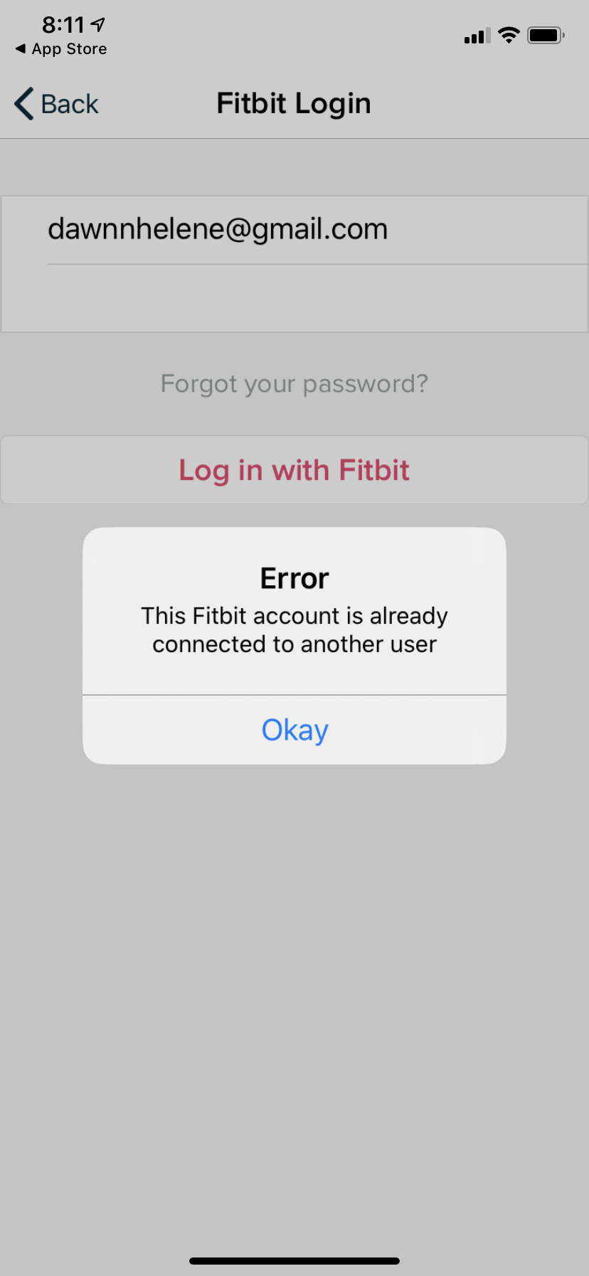 cannot log into fitbit
