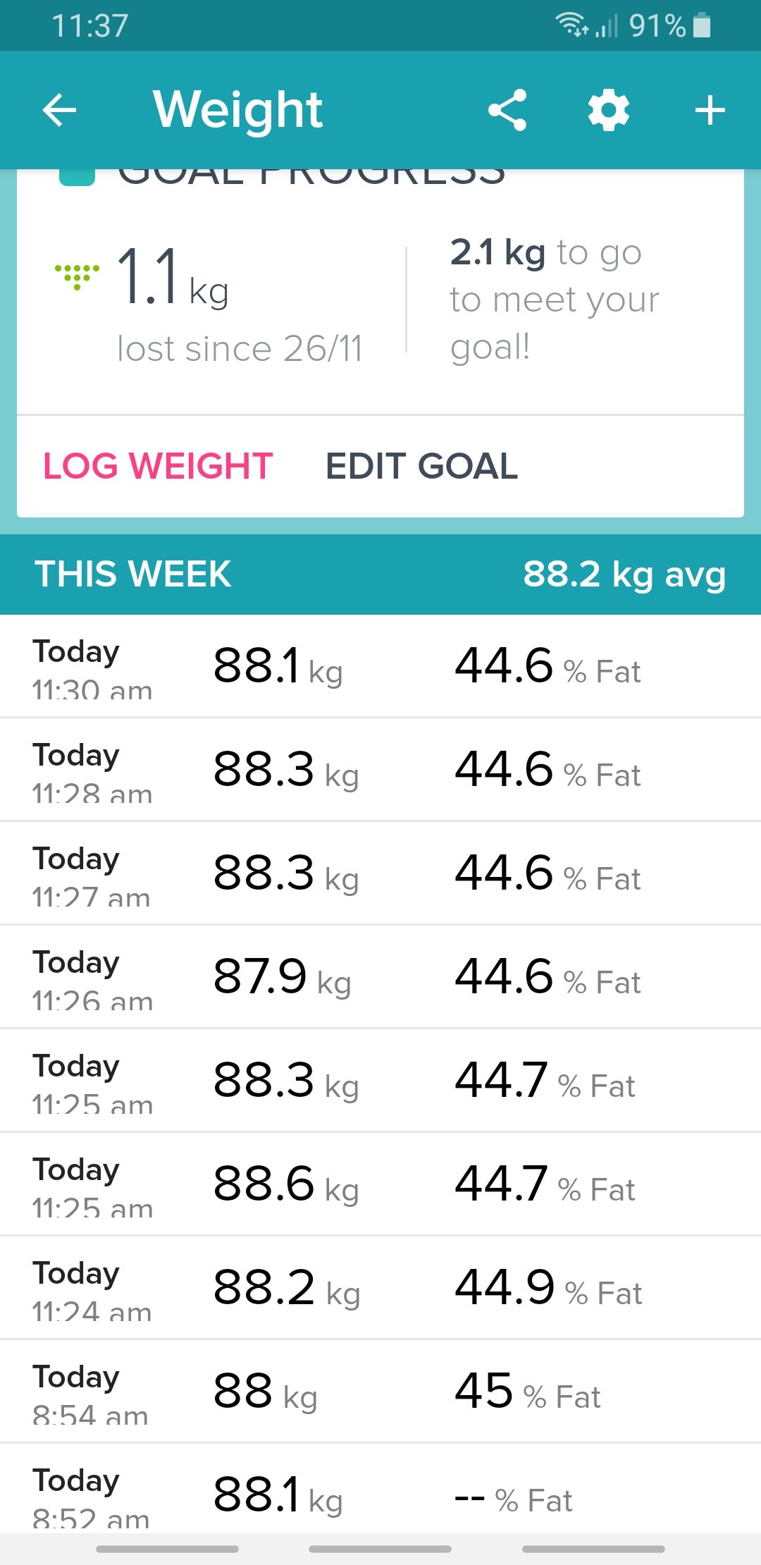 Aria scales say 5 different weights in 5 minutes - Fitbit Community