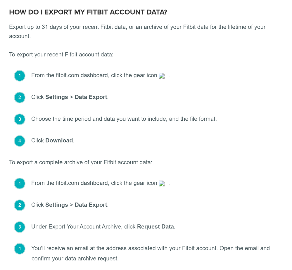 Exporting Archive Data Fitbit Community