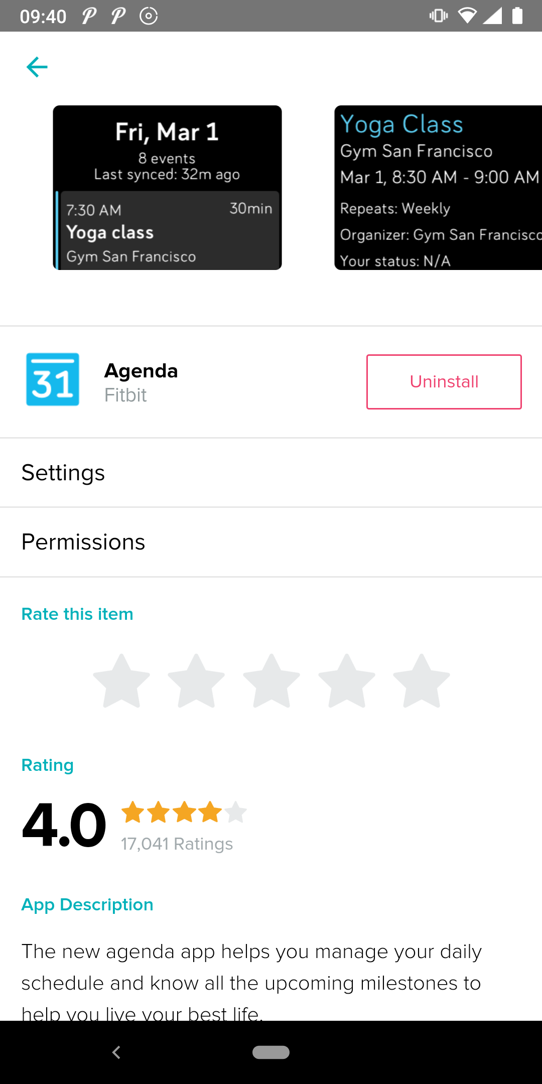my agenda fitbit app