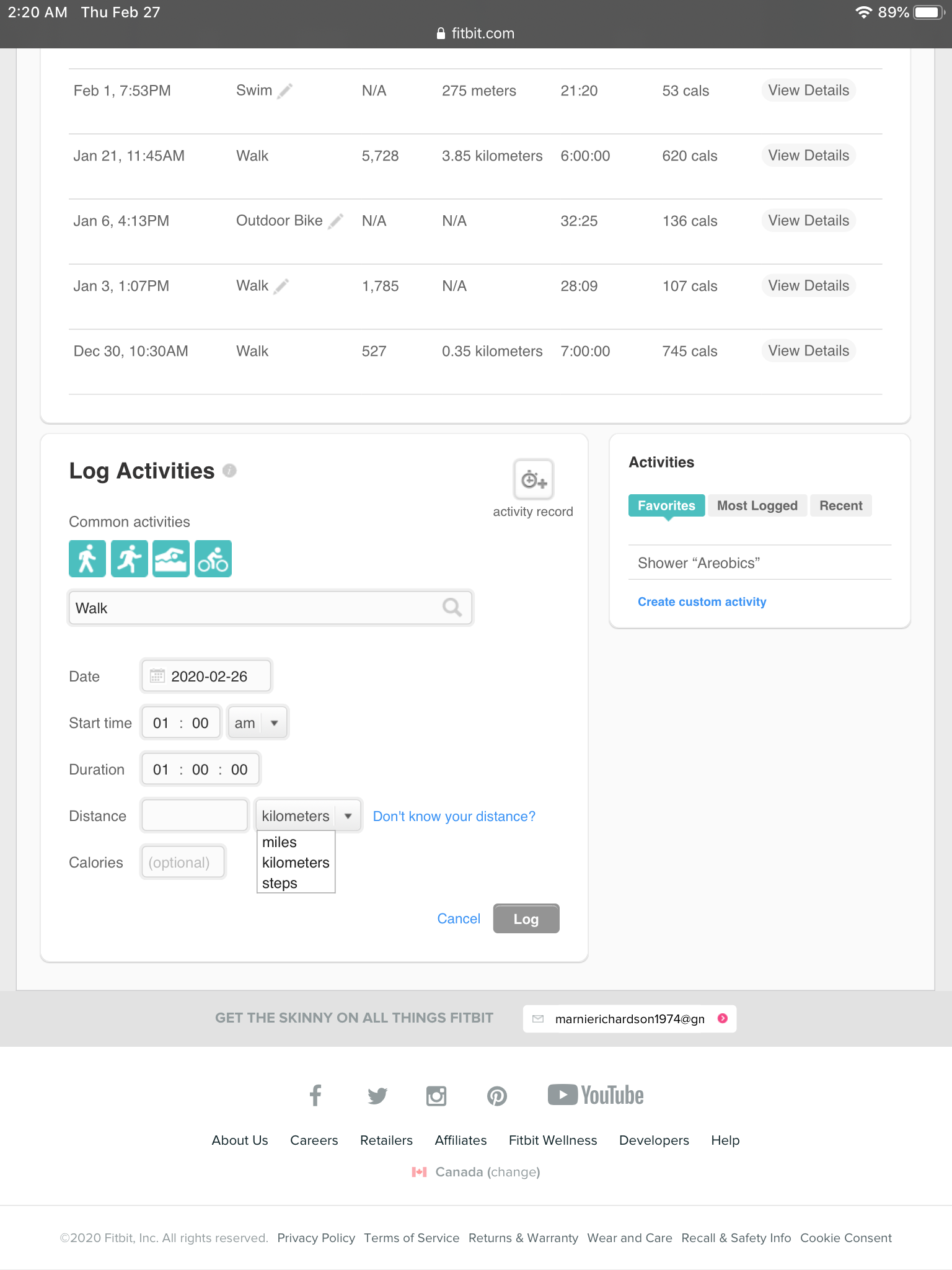 manually log steps fitbit