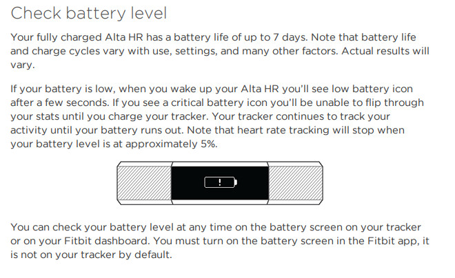 fitbit alta hr exclamation point battery