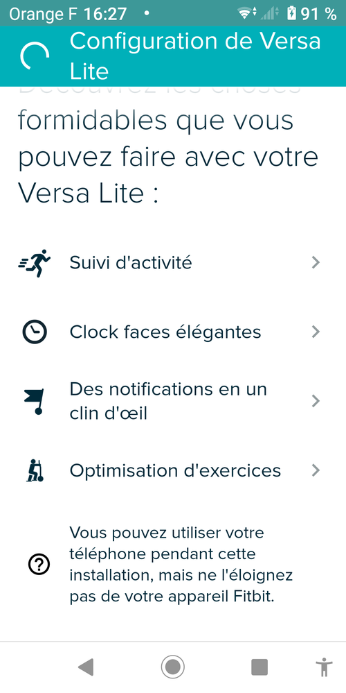 Ecran de l'appli
