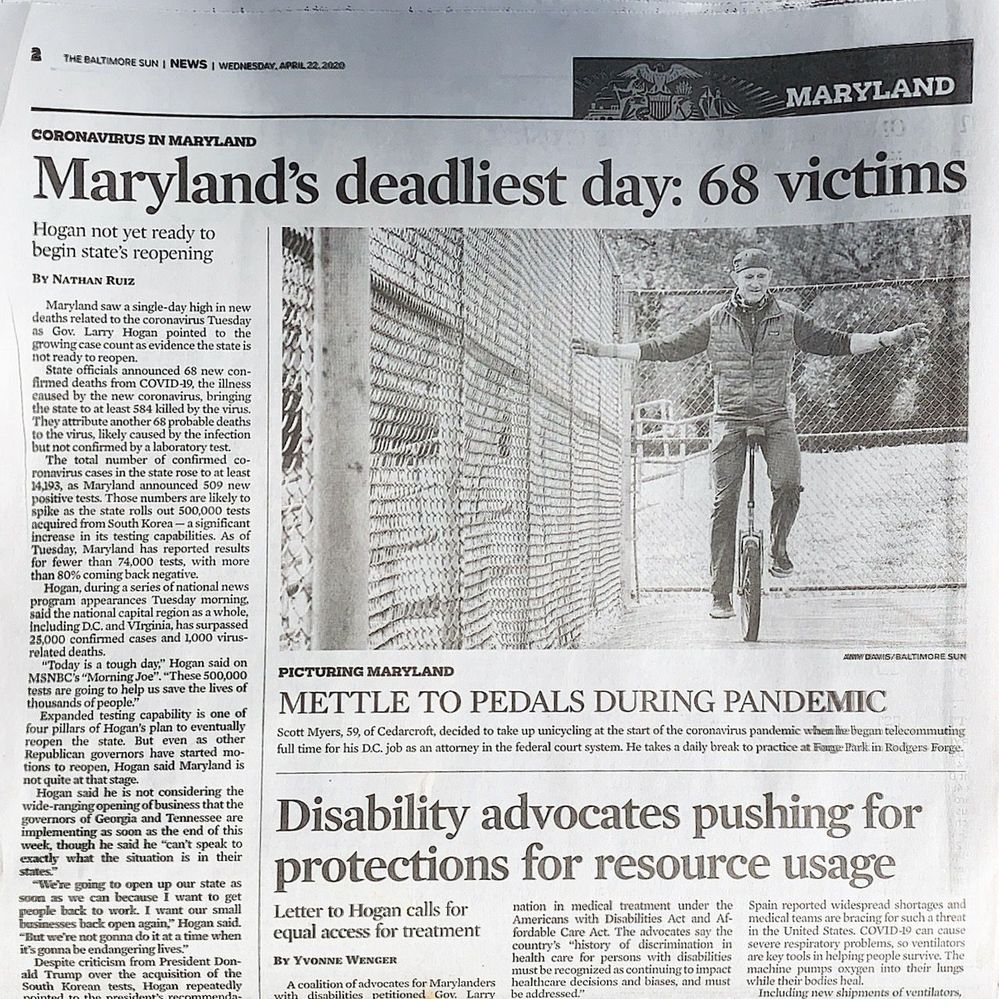 Maryland deadliest day is NOT about the dangers of riding unicycles!