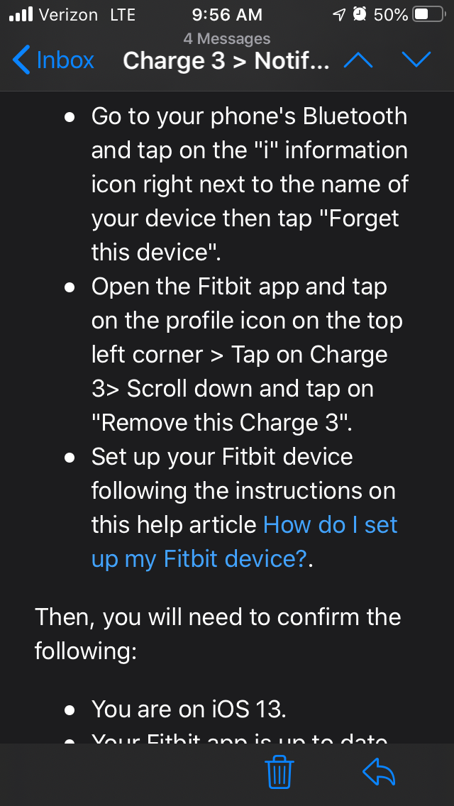 fitbit message notifications ios 13