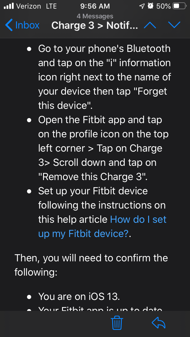 fitbit charge 3 notifications not working iphone ios 13