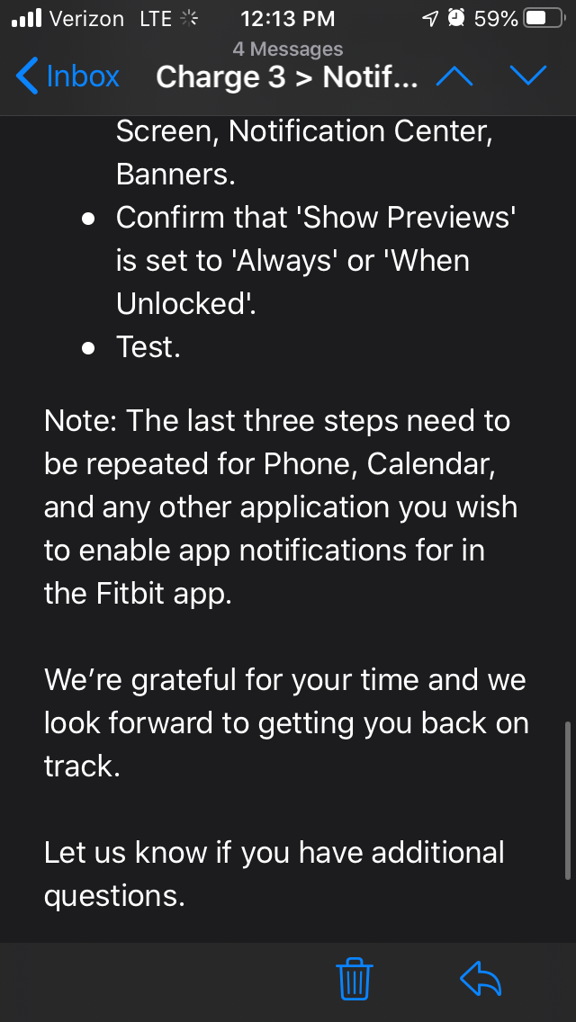 fitbit charge 3 notifications ios 13