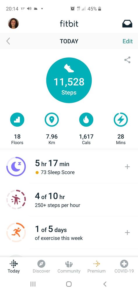 fitbit app  about 20h (this was only the noon walk)