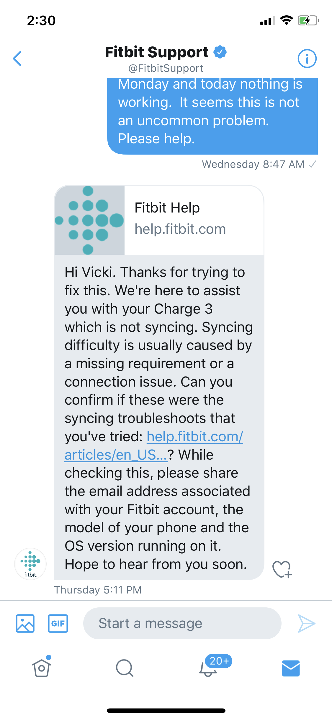 Fitbit stopped syncing online with iphone