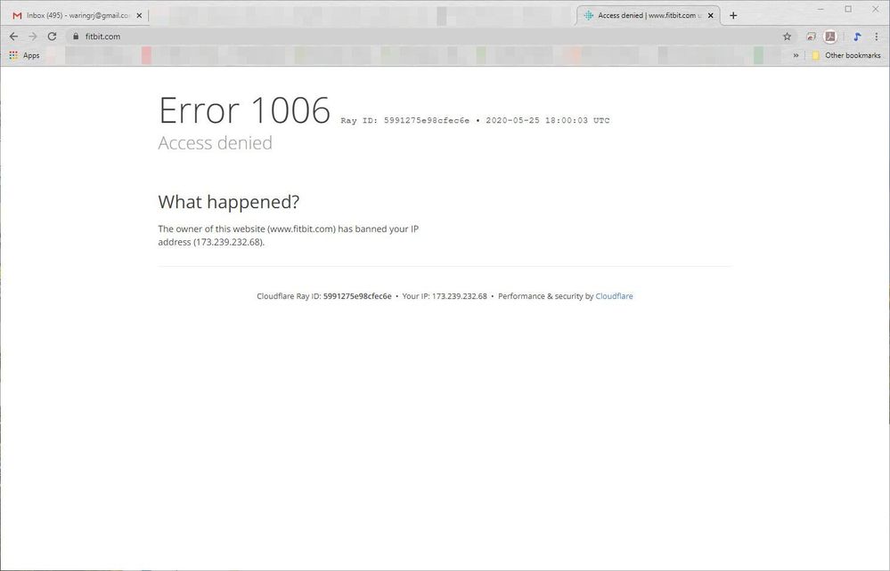 Error 1006 Ip Banned Blocked Fitbit Community