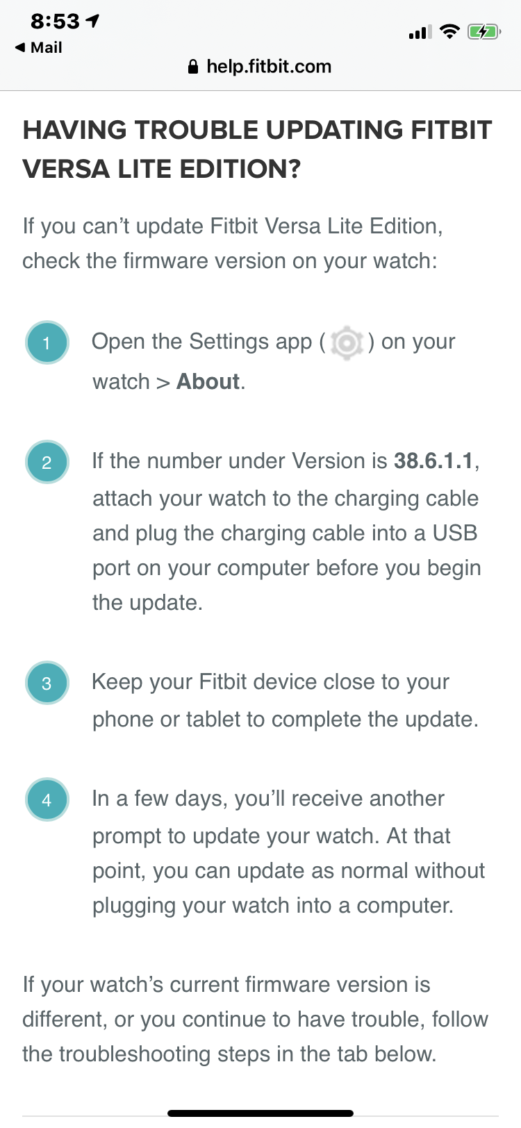 firmware update fitbit versa lite