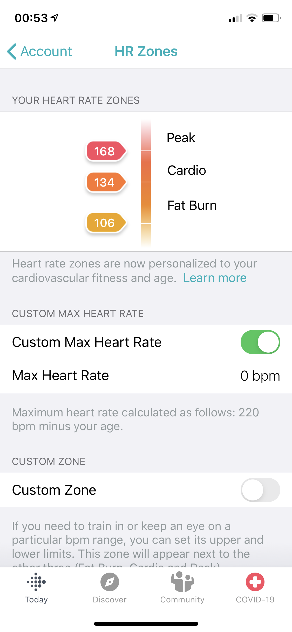 Custom heart rate going back to zero 