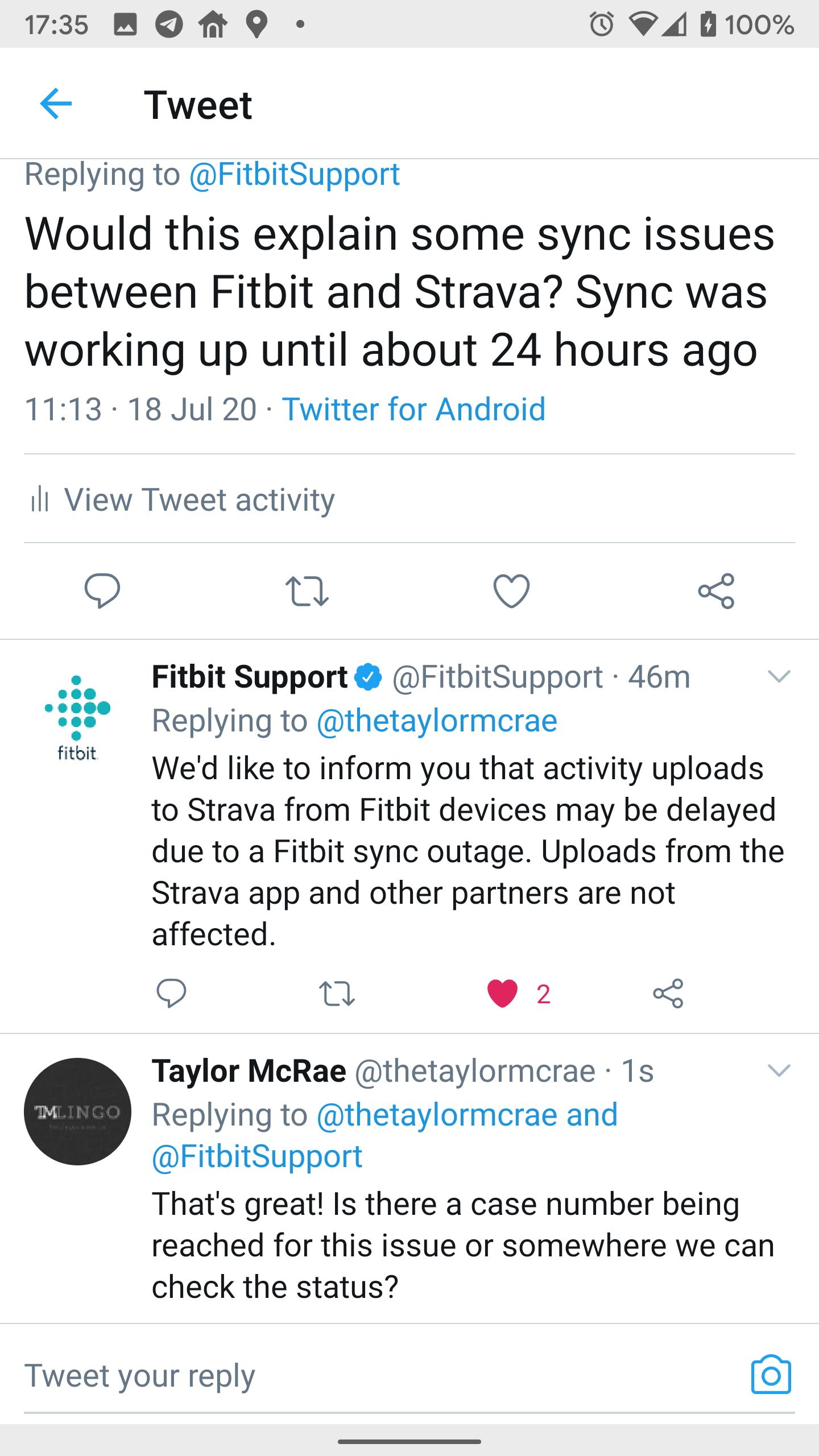 Unable to sync Fitbit data to Strava 