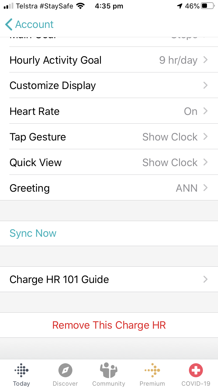 day-sync on my Charge HR? - Fitbit 