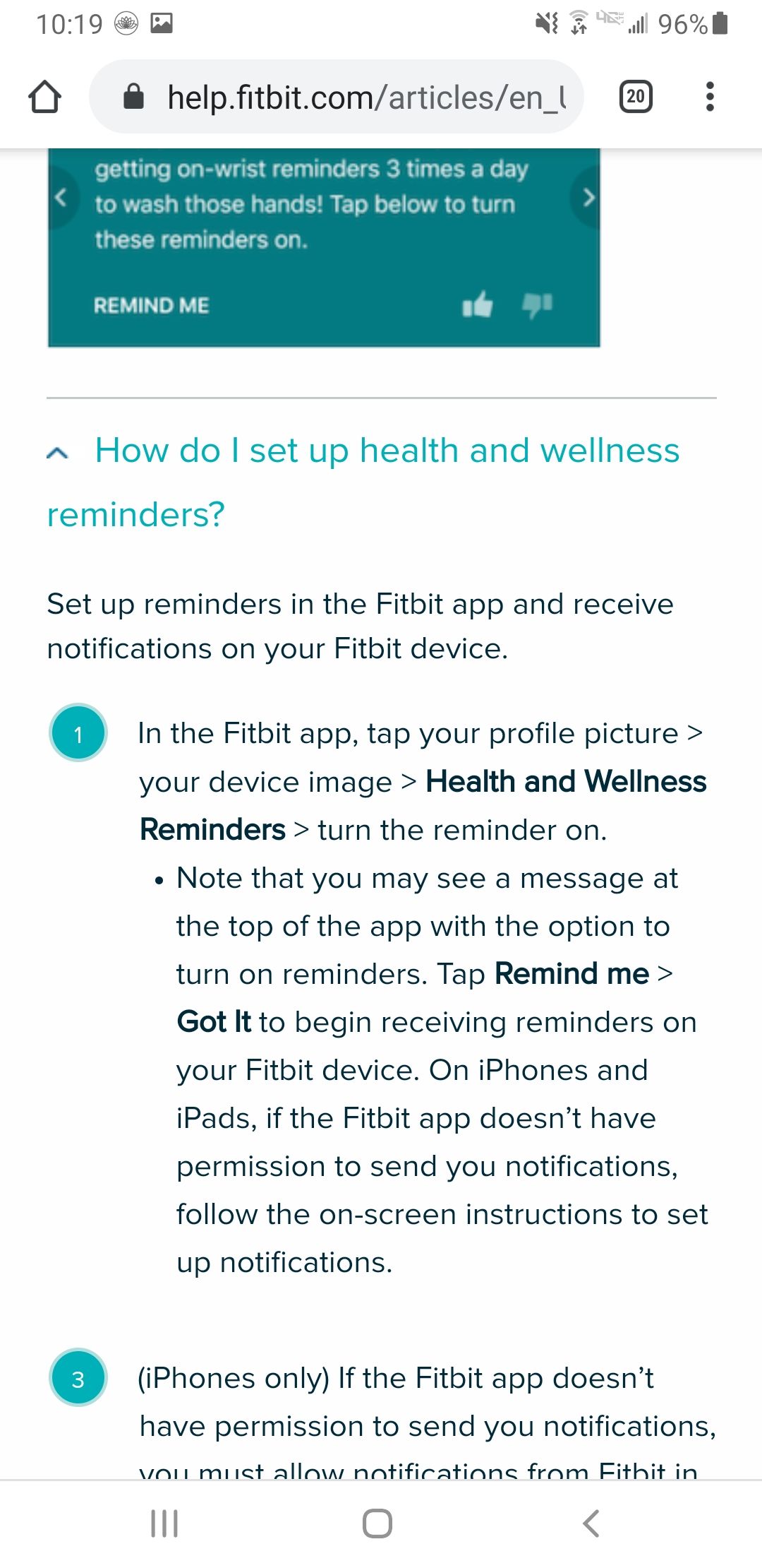 Fitbit reminders best sale