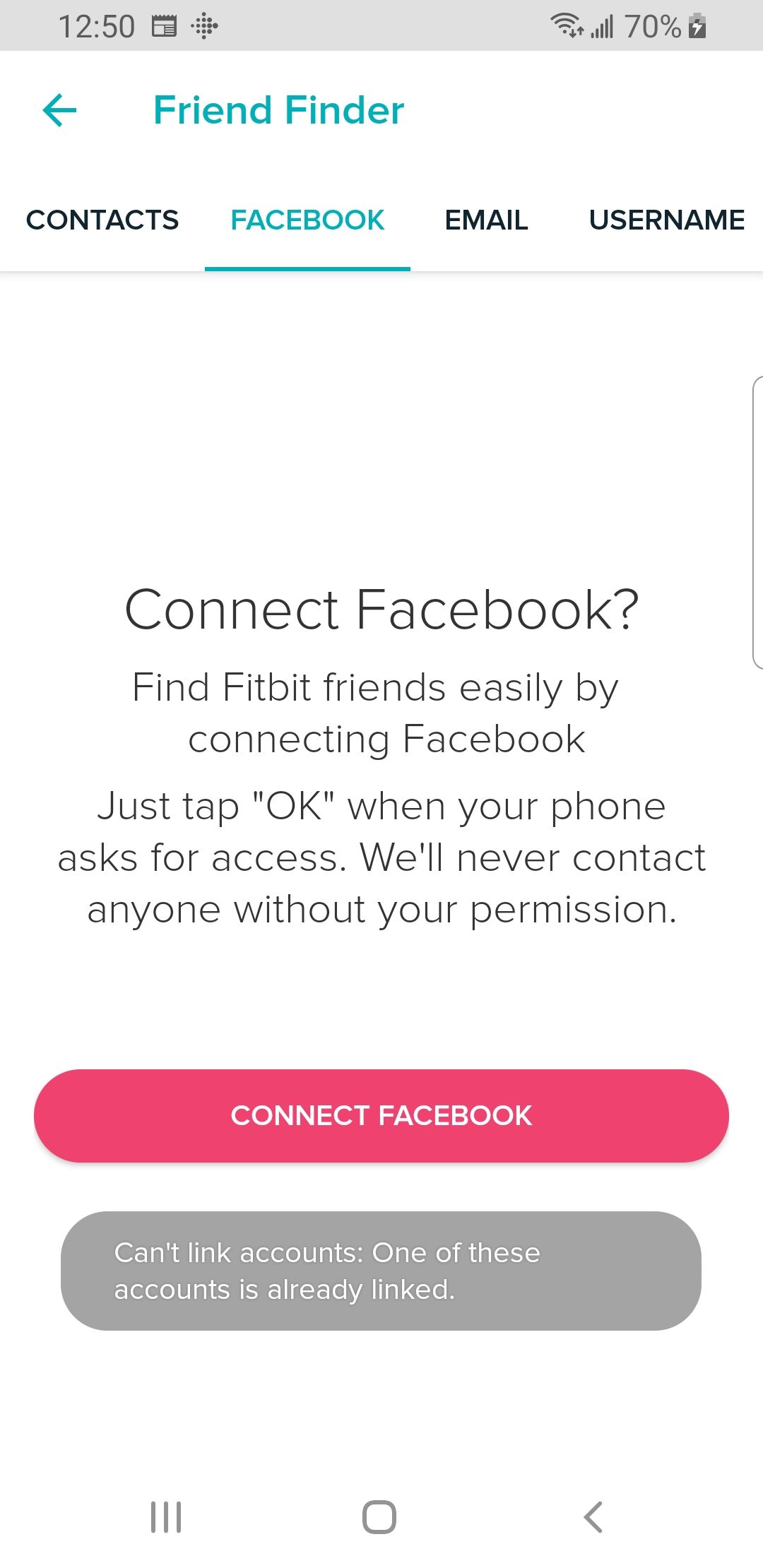 Can't connect to Facebook