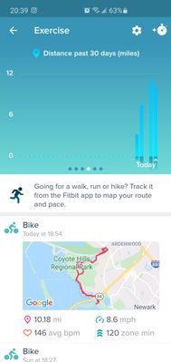 fitbit track biking distance