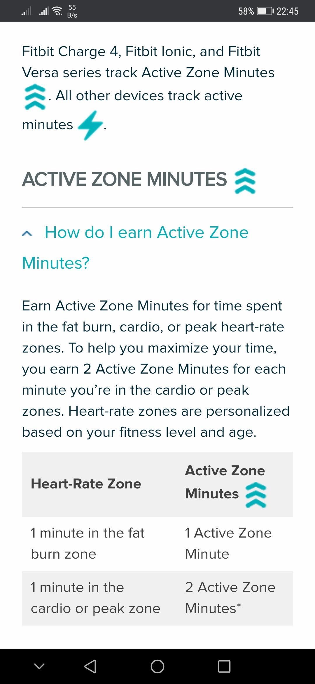 Fitbit versa best sale 2 zone minutes