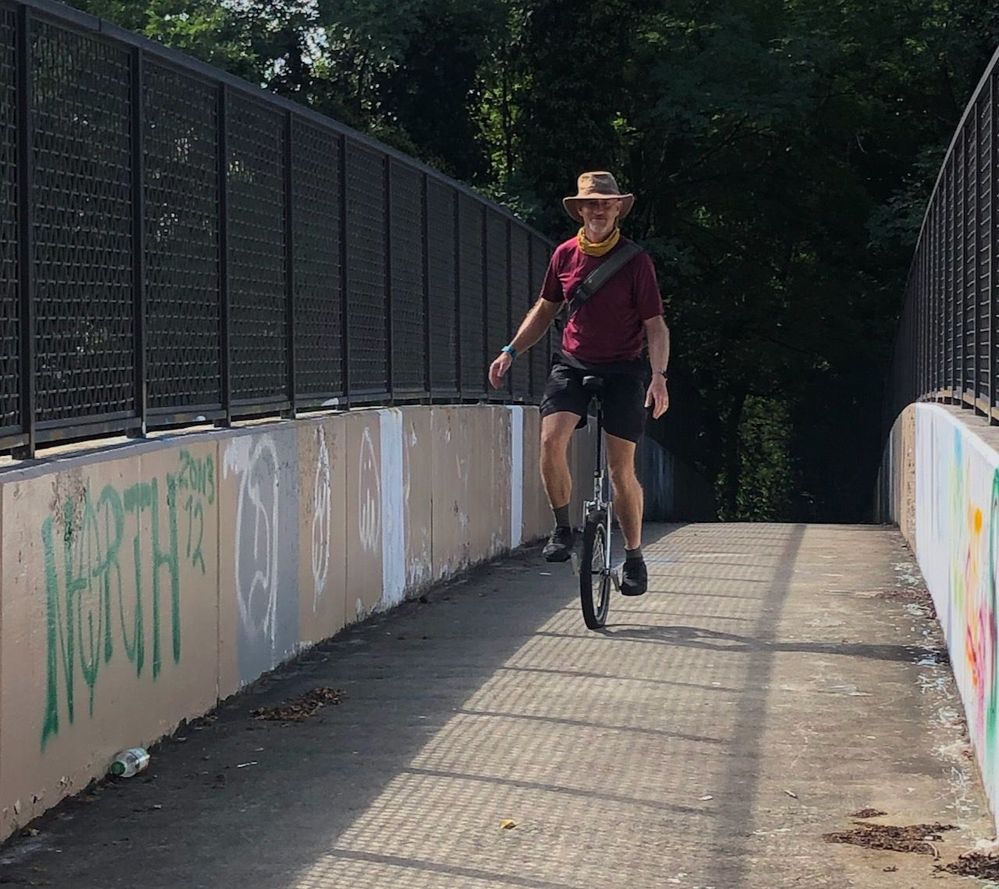 Unicycle on a ped bridge