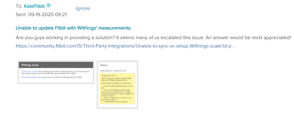 Solved: Unable to sync setup scale Fitbit Community