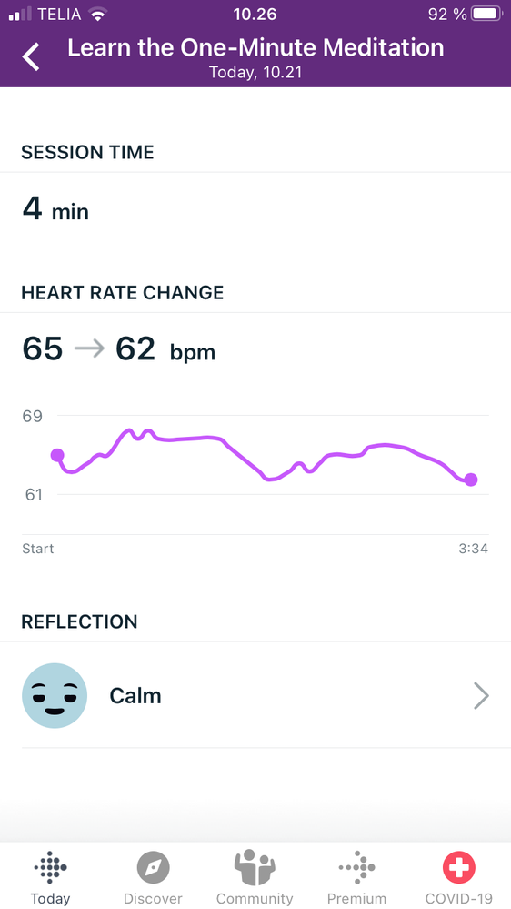 After manual sync and opening log of the mindfullness session