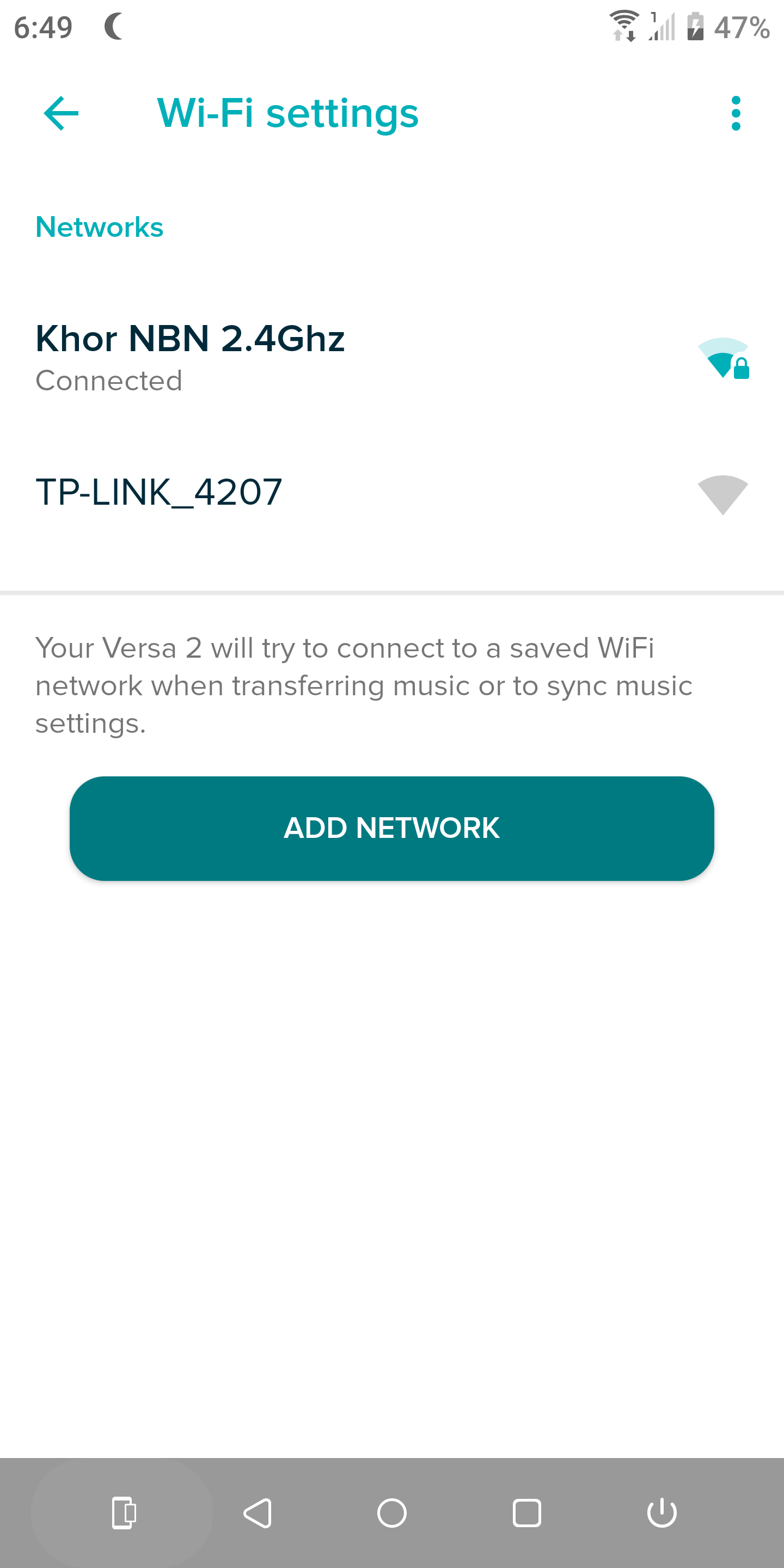 fitbit versa wifi settings