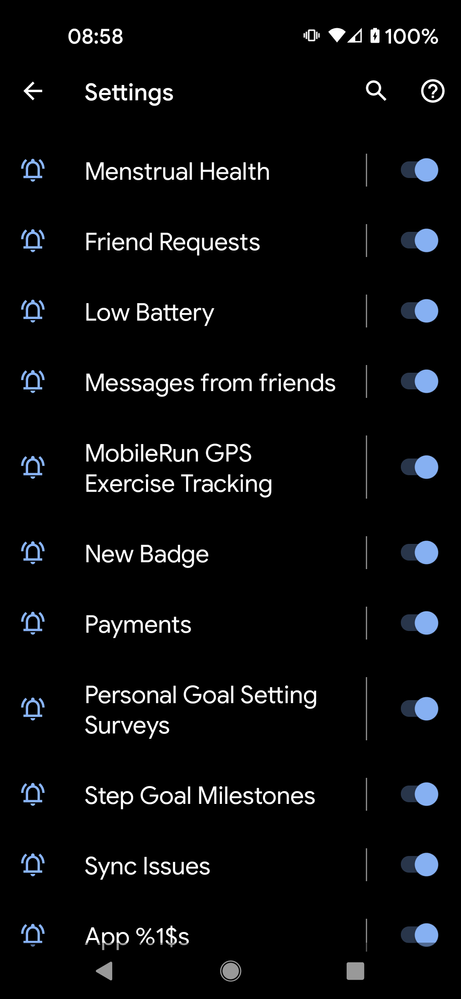 Pixel 4a Notifications Settings for FitBit App