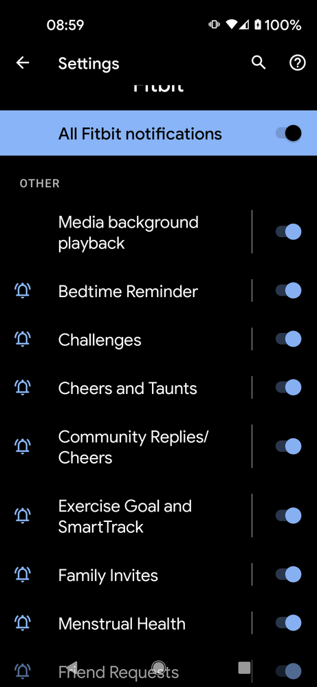 Pixel 4a Notifications Settings for FitBit App