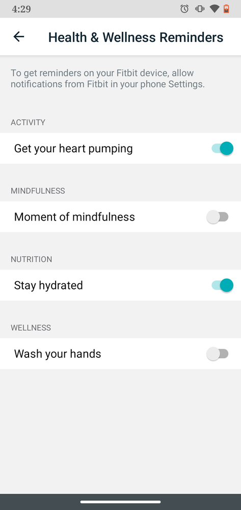 This is the Health and wellness reminders section