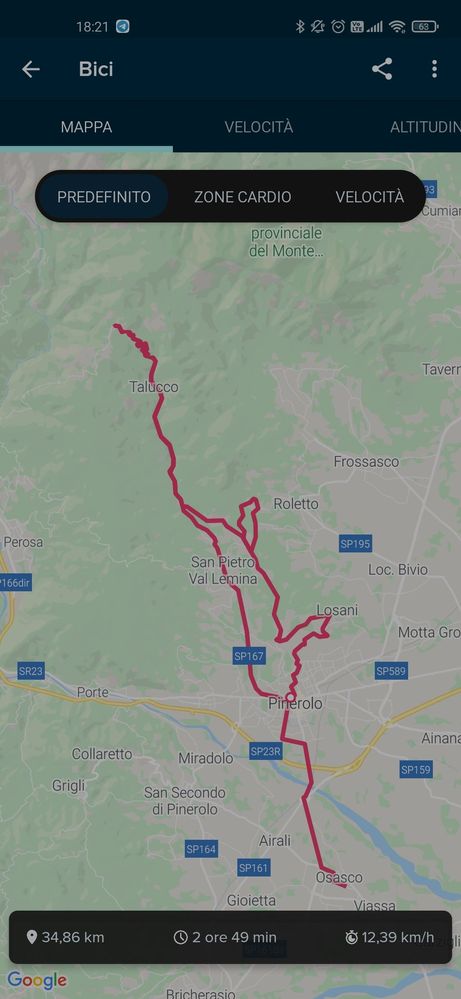Mappa visualizzata entrando nel singolo allenamento