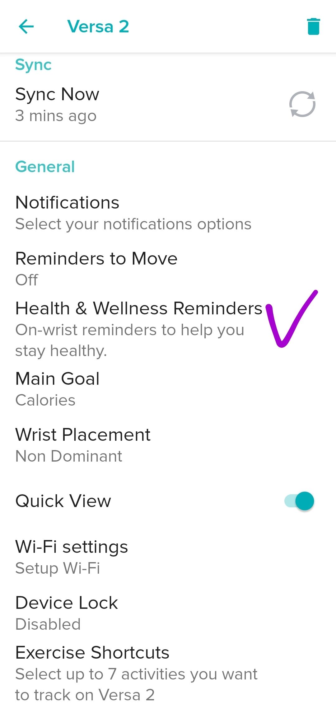 how to set reminders on fitbit versa 2