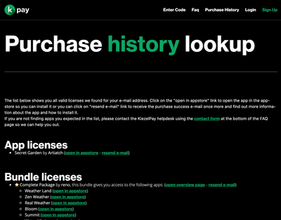 purchase history lookup you get from email link
