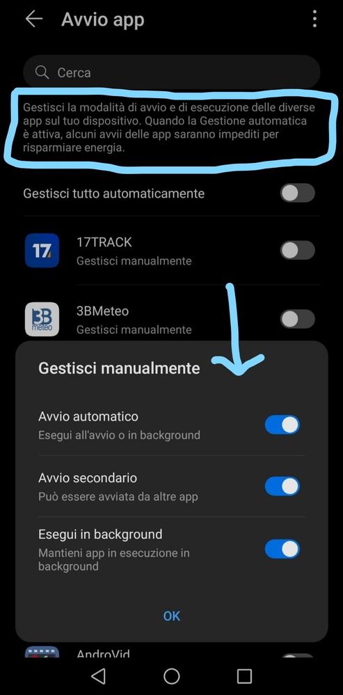 Avvio app, gestione manuale Huawei p40 lite