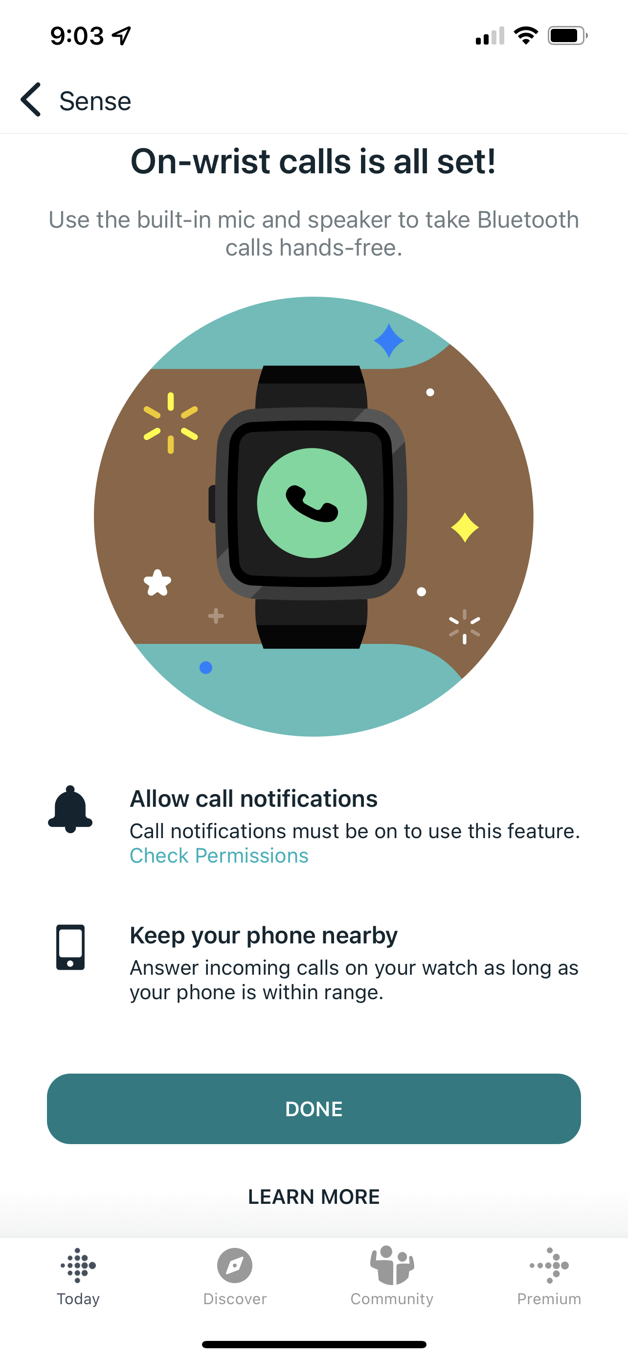 Fitbit with call store notification