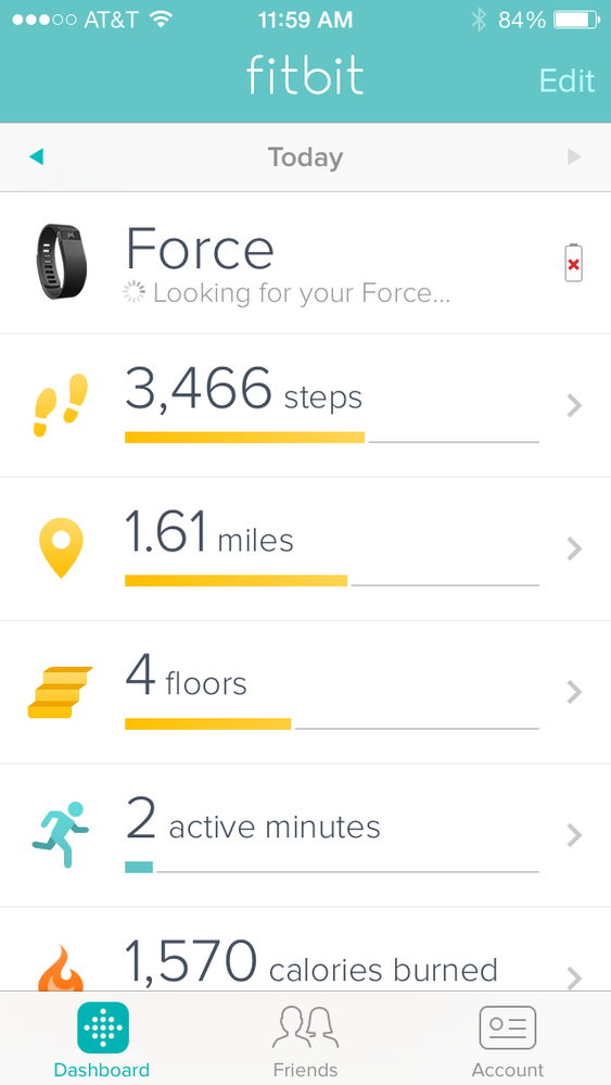 Fitbit Dashboard Screenshot Showing Weird Red X in battery icon
