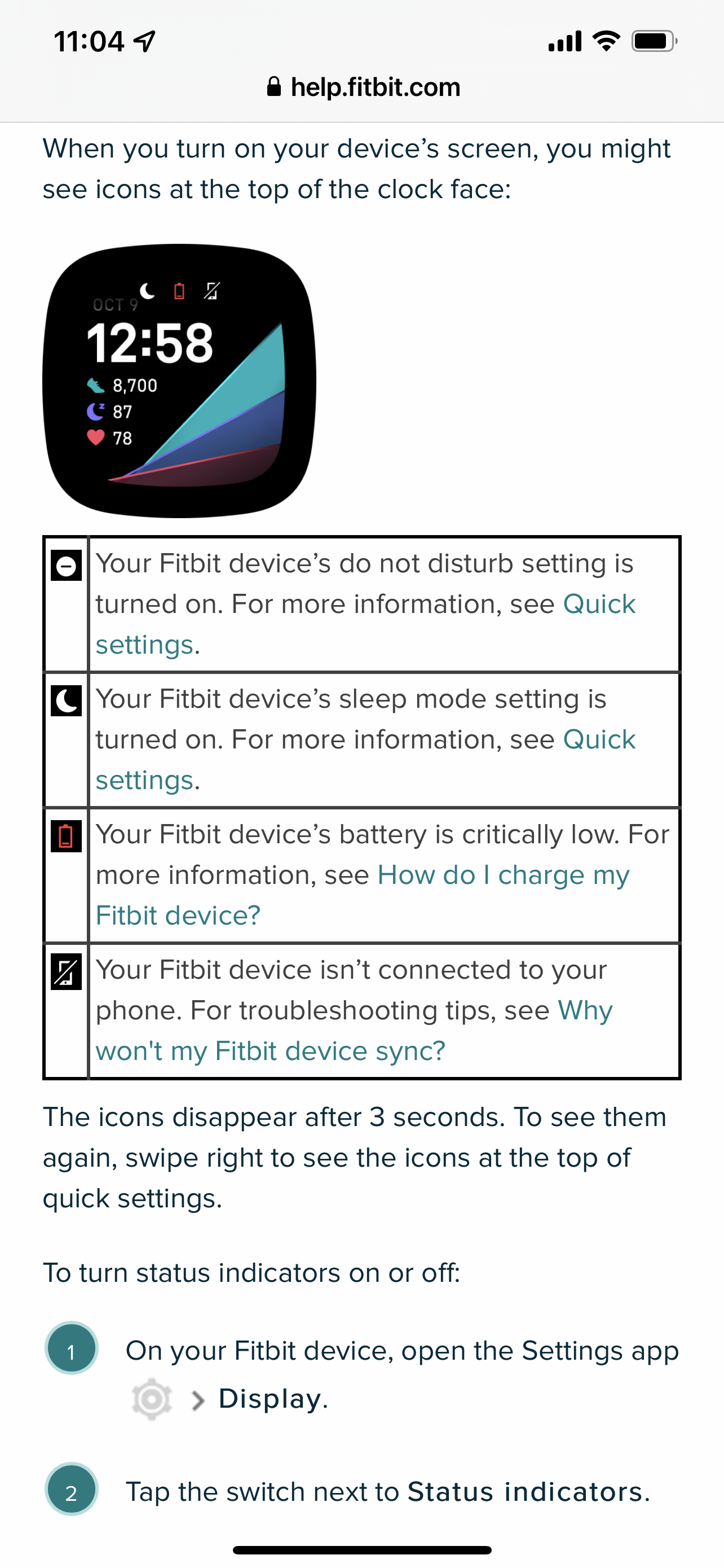 My fitbit display is not online working