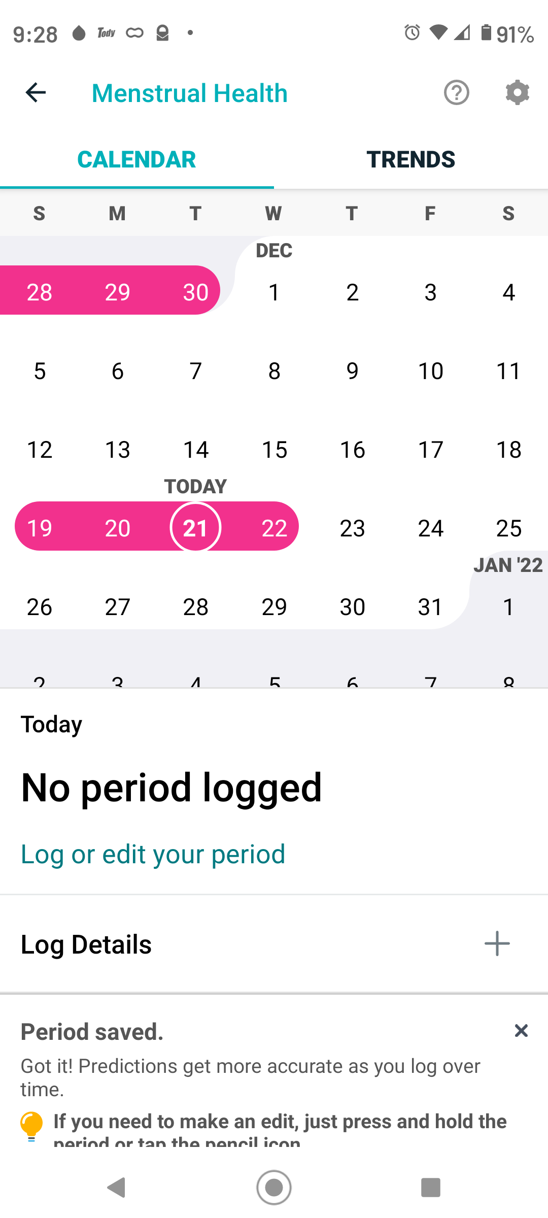 Logged period won't save Fitbit Community