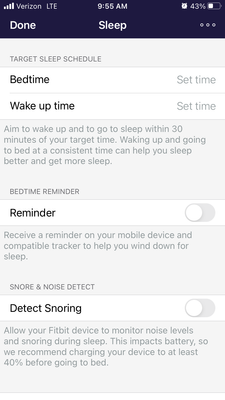 Unable to turn off Snore Detect on Sense Fitbit Community