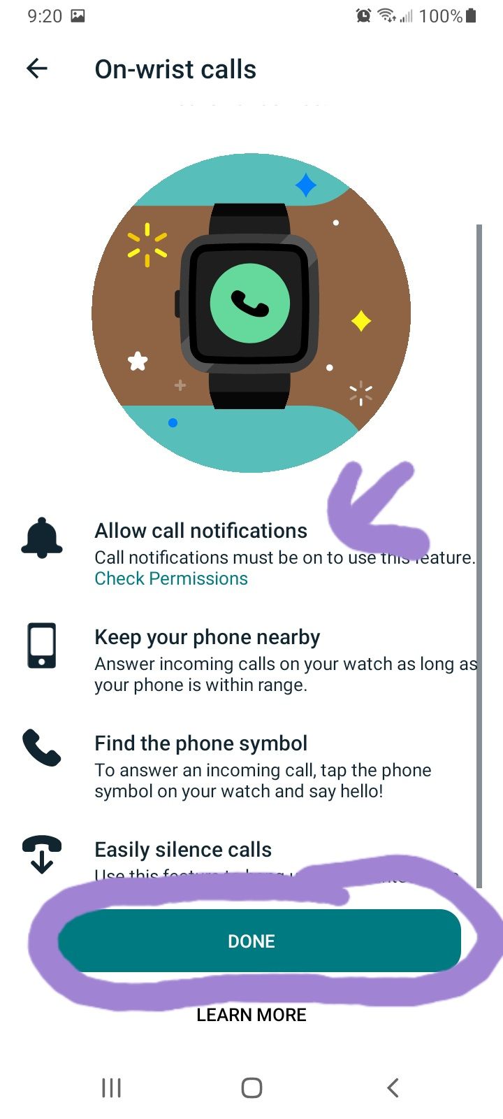 Fitbit with call store notification