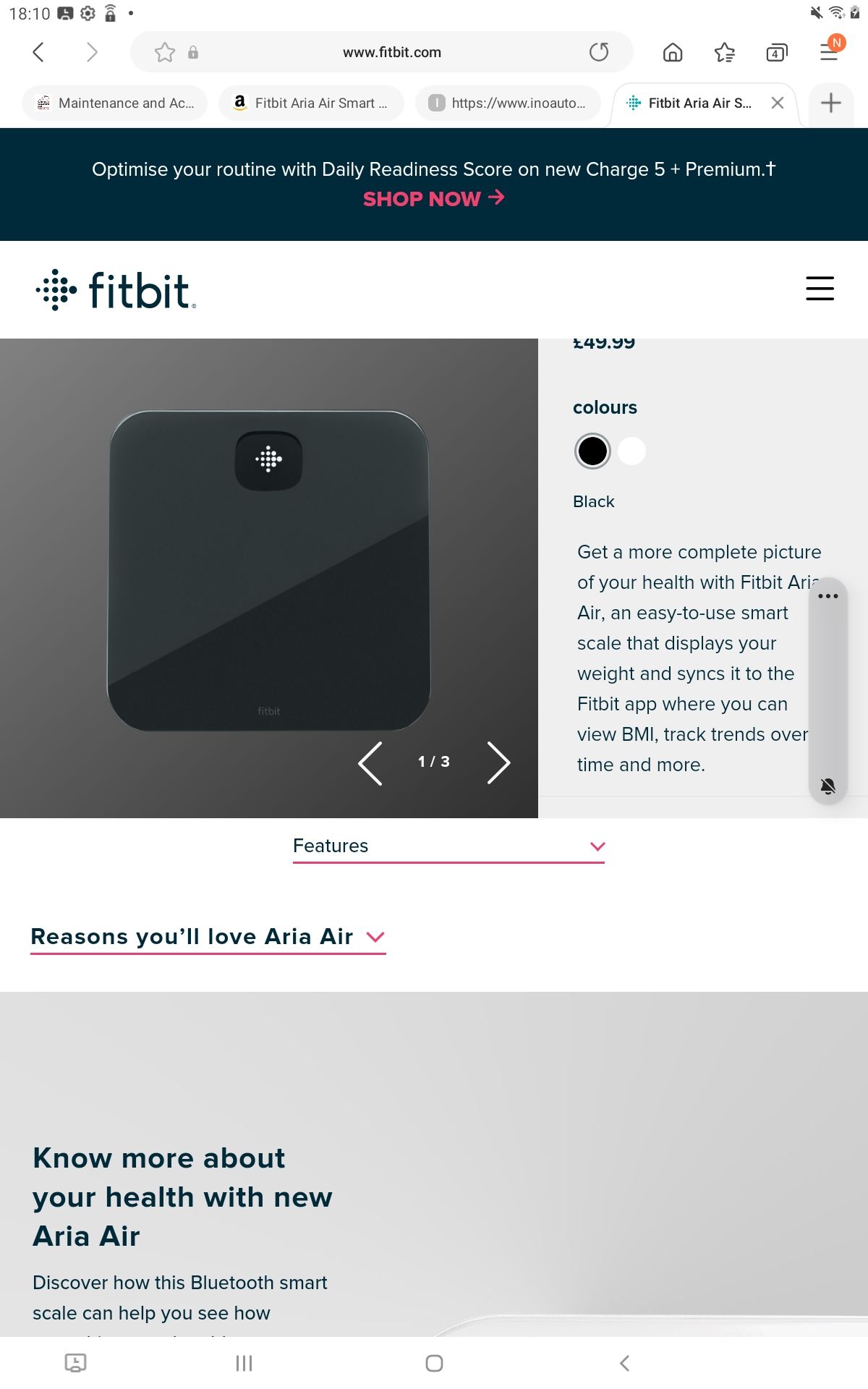Fitbit Aria Air Smart Scale Model FB203BK, White
