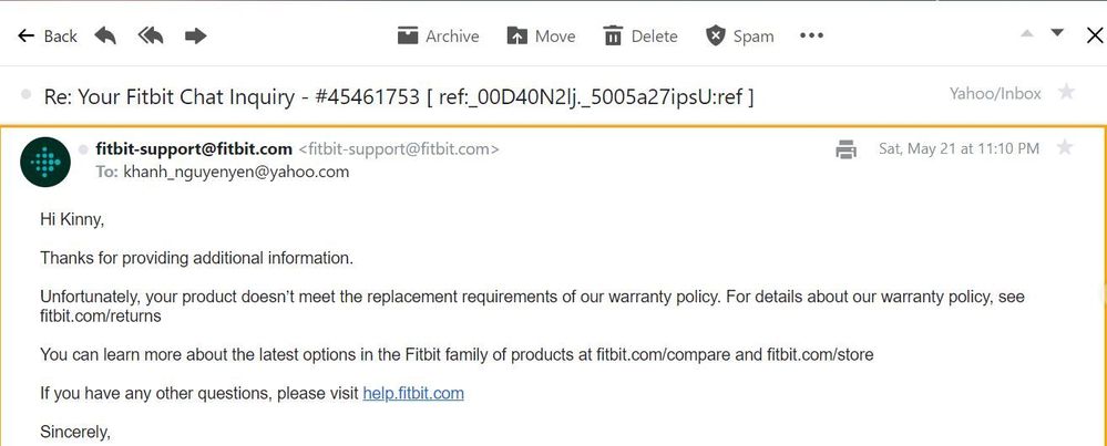 Their response email