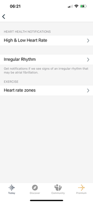 Heart Settings page