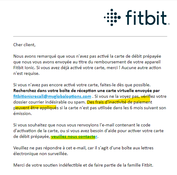 Rappel Consommateur - Détail Montre connectée Fitbit Ionic Fitbit