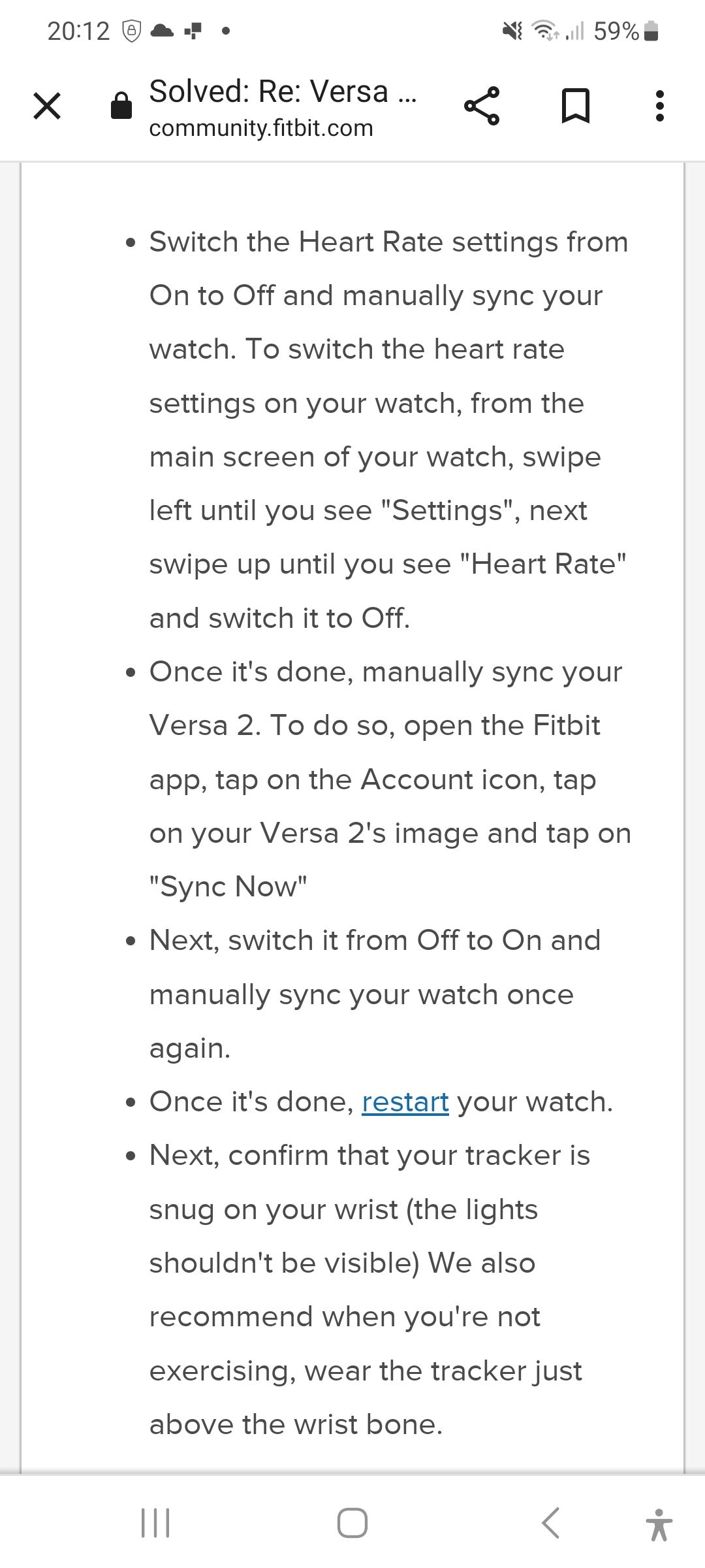 Versa 2 Heart Rate monitor not working Fitbit Community