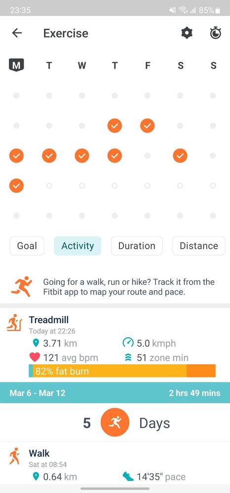 Calendar, we can see 2 weeks ago it show I didn't workout on Wednesday