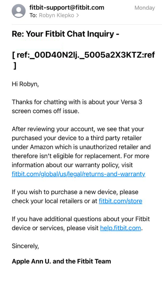 Fitbit versa warranty online best buy