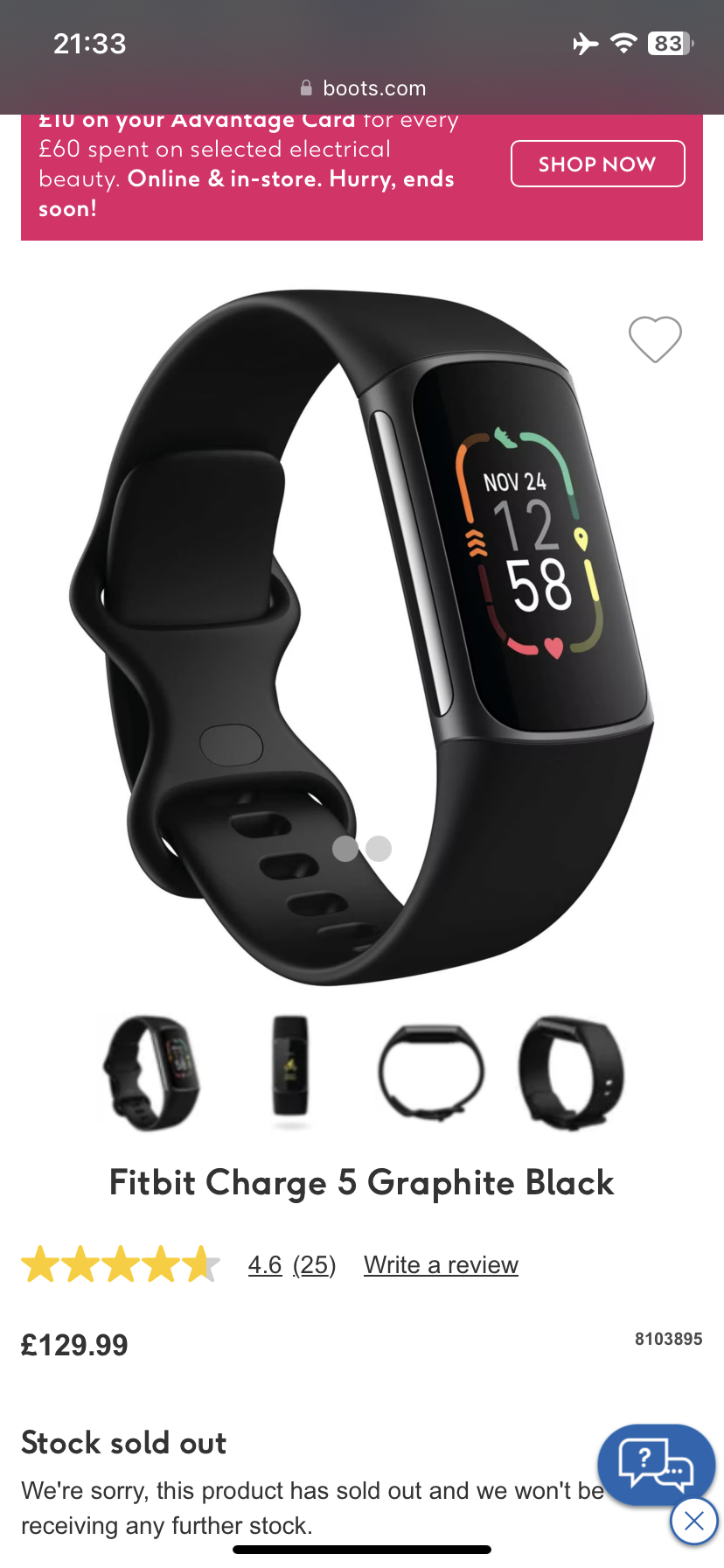 Fitbit Charge 5 Graphite Black - Boots