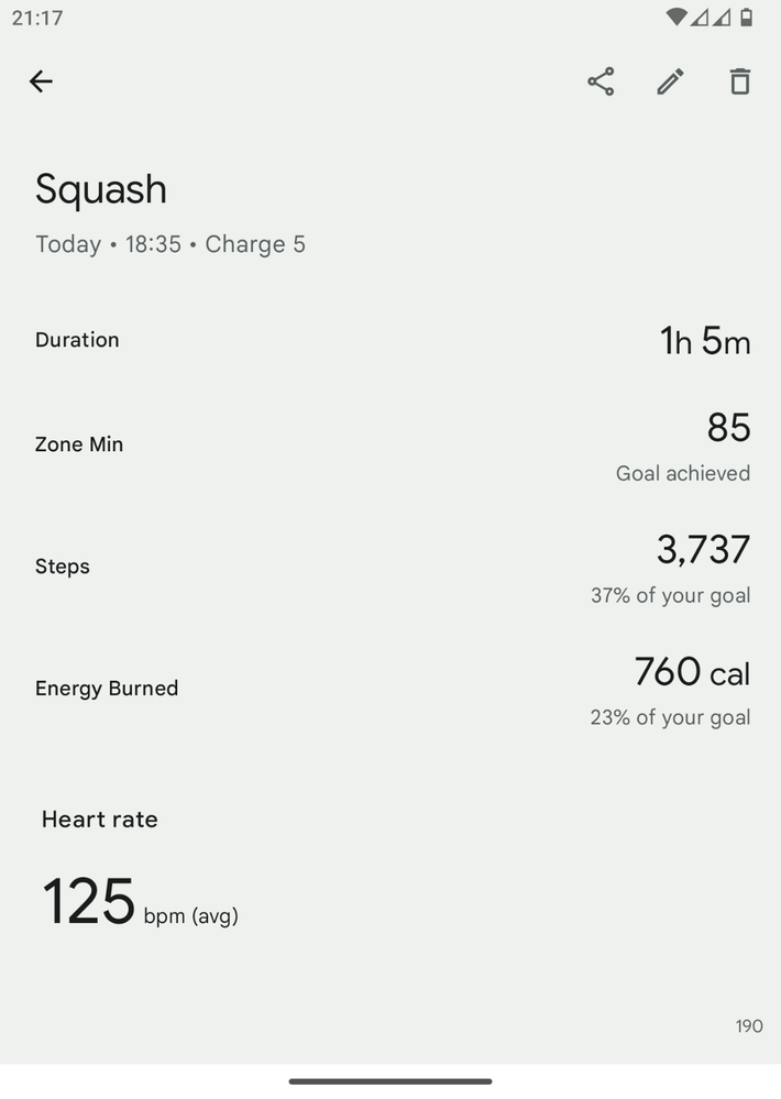 After changing Workout->Squash on the website it updates in the App